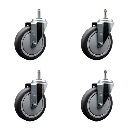Service Caster 5'' Thermoplastic Rubber Wheel Swivel 7/16'' Grip Ring Stem Caster Set, 4PK SCC-GR20S514-TPRB-716138-4